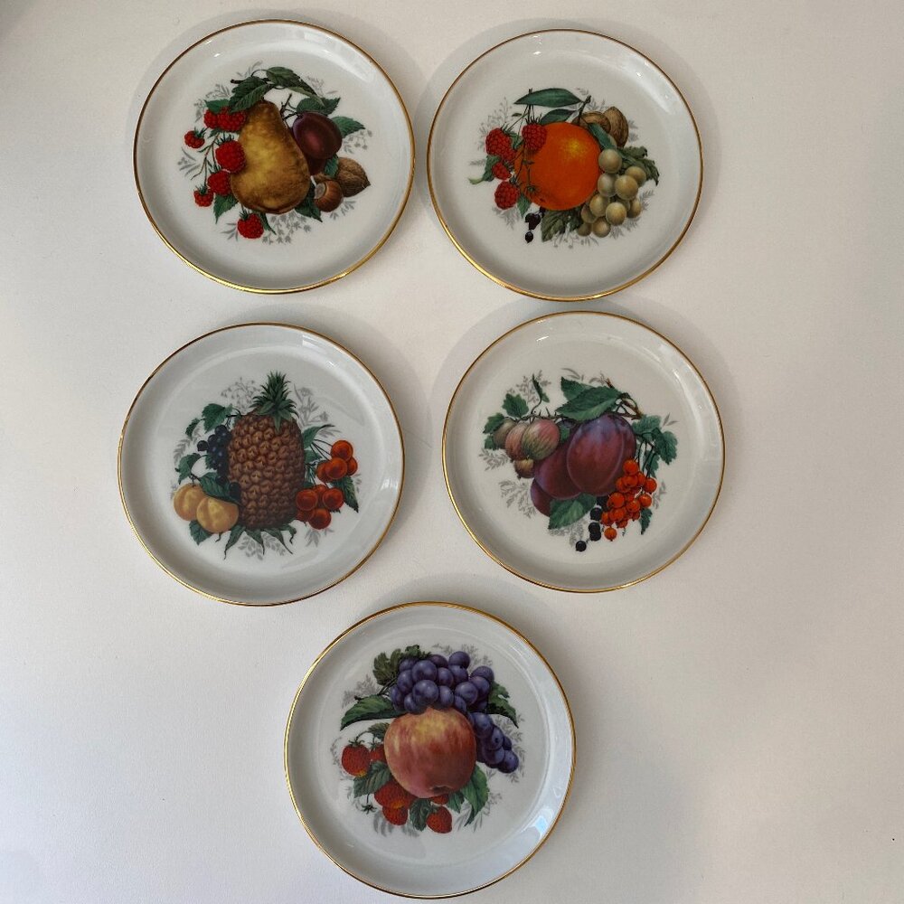 VTG Bavaria Germany Fruit Motif‎ Dessert Plates Set of 5 Jaeger & Co. 4"